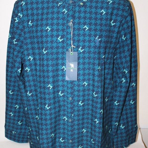 NWT $95 William Bill Murray Golf Houndstooth Long Sleeve Button Shirt Size L XL - Picture 3 of 10